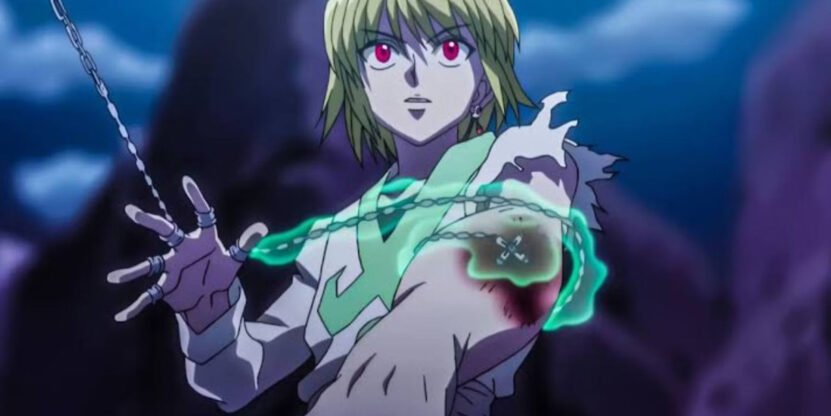 kurapika utilise chaine while en activant les yeux ecarlate dans hunter x hunter